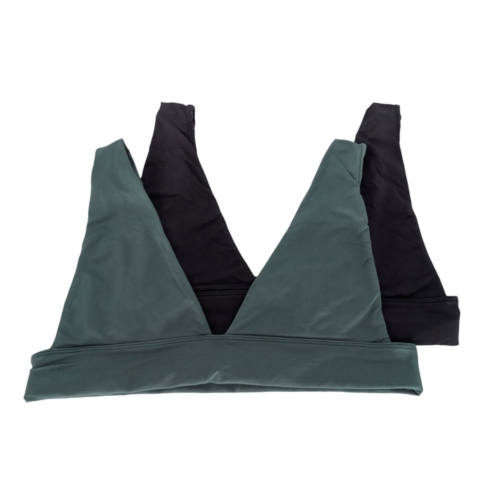 Lot of 2 Intimately Free People No Show Plunge Bralettes M/L Black Green V-Neck